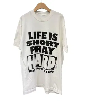 90s LIFE IS SHORT PRAY HARD 티셔츠 프린트