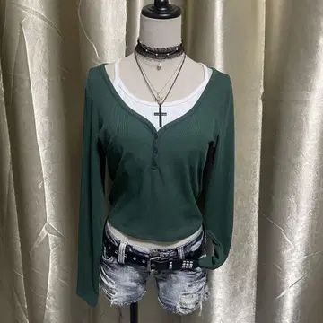레이어드 스타일 티셔츠 리브 페어리 그런지 y2k