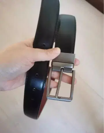 블랙 가죽 벨트 실버 버클 110cm