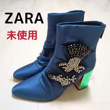 ZARA 메탈릭 하이힐 숏부츠 부츠 네이비 자라 부티
