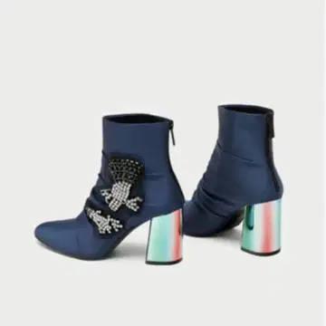 ZARA 메탈릭 하이힐 숏부츠 부츠 네이비 자라 부티