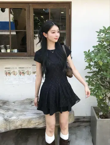 emmy 레이스 레이어드 투피스 미니 원피스