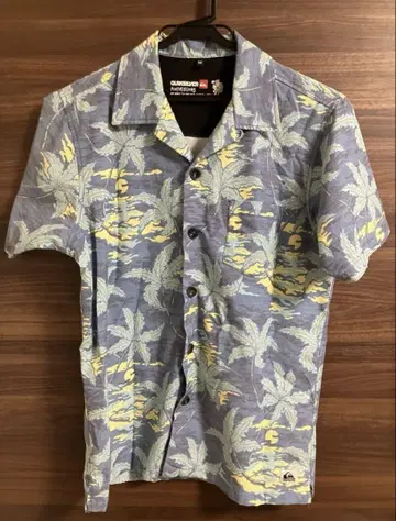 QUIKSILVER 하와이안 셔츠 블루 계열 보태니컬 무늬