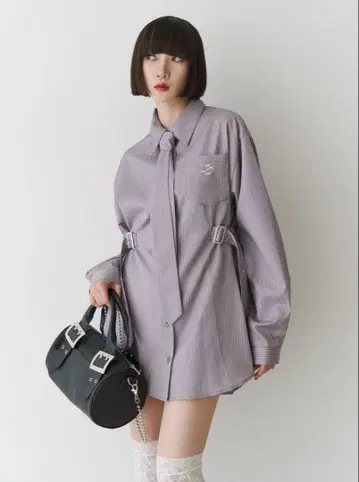쥬에티 롱 슬리브 넥타이 튜닉 셔츠