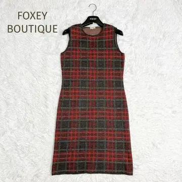 FOXEY BOUTIQUE 울 체크 원피스 빨간색 계열 사이즈 40