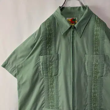 과야베라 쿠바 셔츠 오픈 카라 셔츠 L 사이즈 구제 의류 그린
