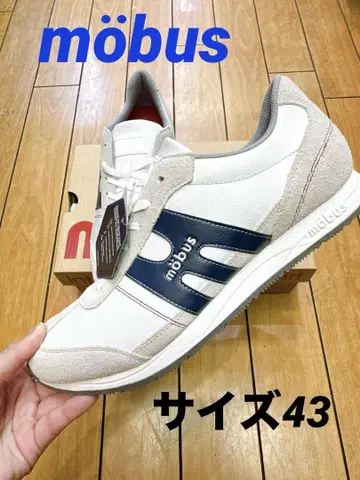 새상품 천연 가죽 모브스 스트라스 화이트 네이비 레트로 런 가죽