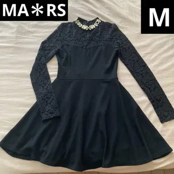 MA*RS 마즈 하이넥 비쥬 레이스 긴팔 원피스 플레어 블랙 M