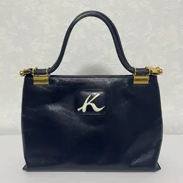 키타무라 kitamura 가죽 핸드백 네이비 골드 금장 장식
