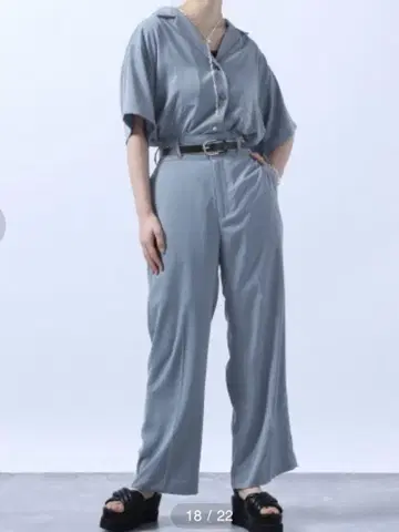 하레 HARE 셋업 셔츠 하이웨스트 팬츠 블루