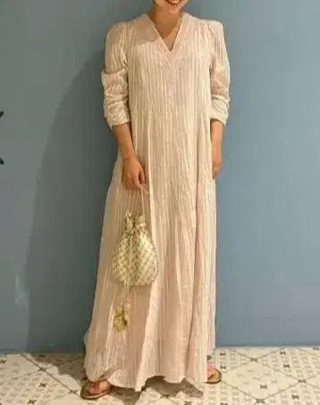 누키테파 스트라이프 Stripe V Neck Dress 원피스