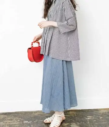 펠리시모 스커트처럼 보이는 거즈 팬츠 스카이블루 전체 밴딩 LL