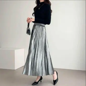 ABITOKYO 샤이니 플리츠 스커트 그레이 M 사이즈