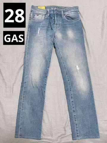 GAS 라이트 블루 데미지 가공 스트레이트 청바지