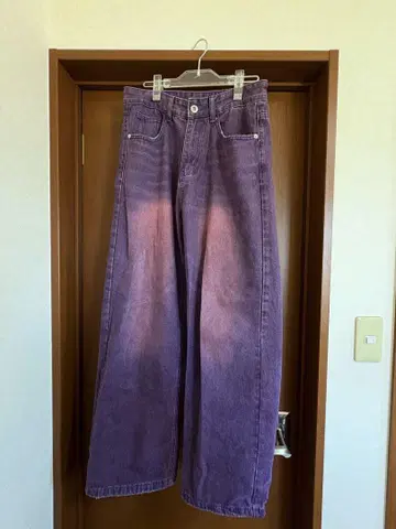 보라색 와이드 팬츠 데님
