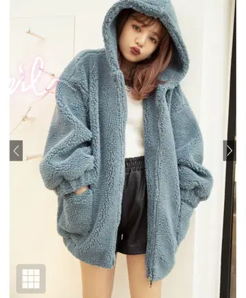 후드 부착 보아 자켓 파란색