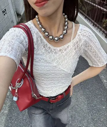 CIAOPANIC 숏 슬리브 레이스 패널 시어 탑