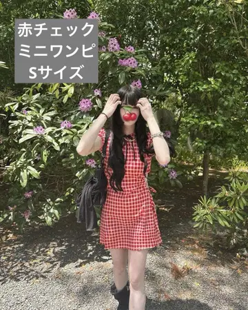 빨간색 체크 미니 원피스