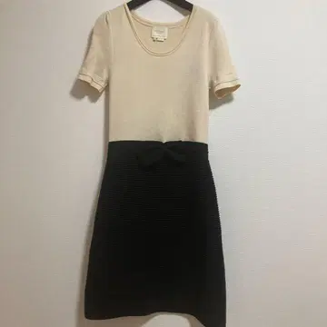 kate spade 케이트 스페이드 반팔 원피스 M 베이지 x 블랙 리본