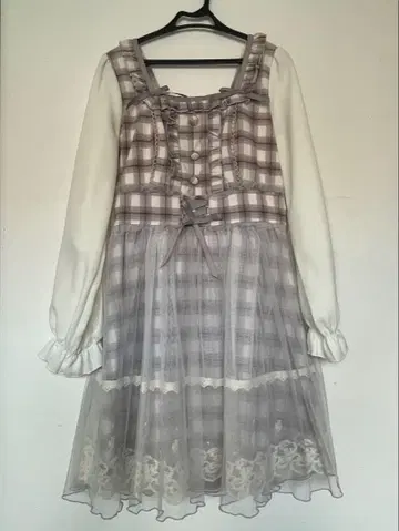 리즈리사 그레이 계열 체크 프릴 미니 원피스