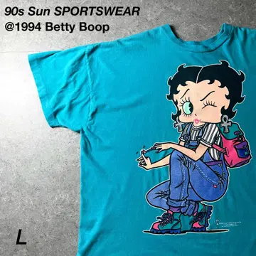 [ 90s Betty Boop ] 빅 프린트 T셔츠 터콰이즈 L 상당