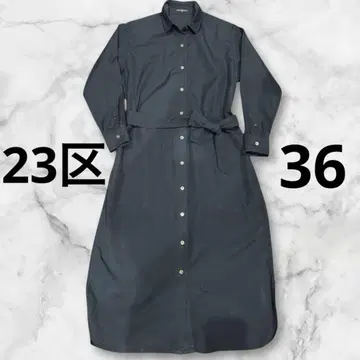 23구 셔츠 원피스 허리 리본 포함 36 네이비 카라 부착