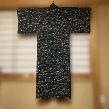 블랙 빨간색 미니 꽃무늬 코몬 기모노 이중 기모노 직조 무늬
