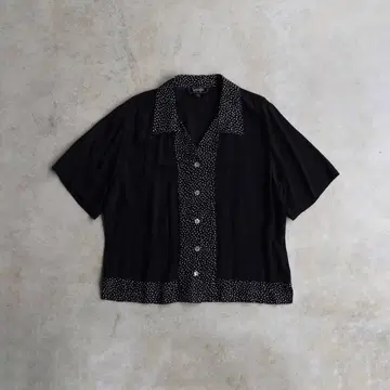 80s 빈티지 도트 무늬 레이온 반팔 셔츠 쉘 버튼 새상품급