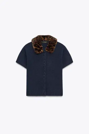 ZARA 반팔 니트 레오파드 무늬 퍼 포함