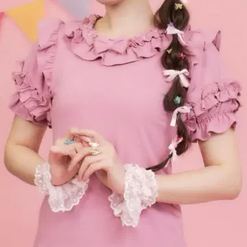 엑시즈팜 axes femme kawaii 프릴 리본 반팔 컷 풀