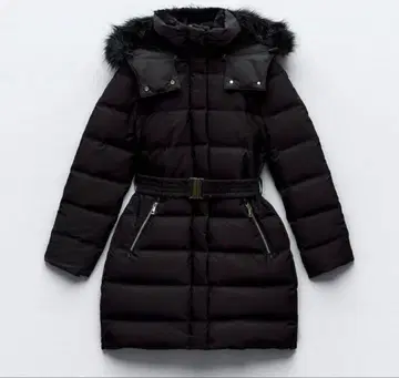 ZARA 인조 모피 후디드 다운 퍼프 자켓