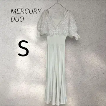 [ MERCURYDUO ] 화이트 니트 롱 원피스 반팔 퍼프 소매 S