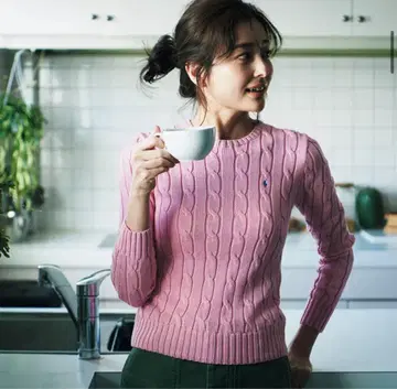 폴로 랄프 로렌 핑크 케이블 짜임 스웨터