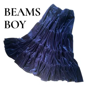 BEAMS BOY 네이비 캉캉 스커트 벨로아 벨벳 플레어