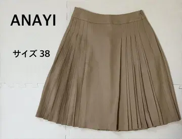 ANAYI 사이드 지퍼 플리츠 스커트 베이지 플레어 스커트 모 100%