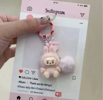 인기 귀여운 미니 라부부 Labubu 키링 핑크