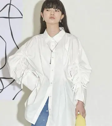 THE YOn 드로우 스트링 슬리브 허리 턱 셔츠 화이트 셔츠