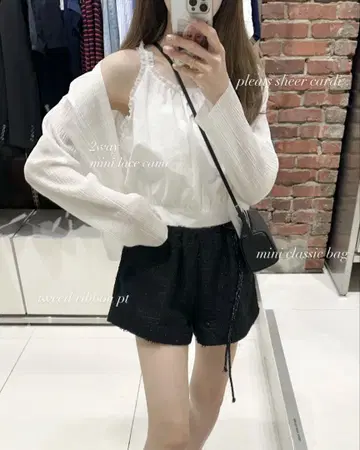 PONPON pleats sheer cardi white