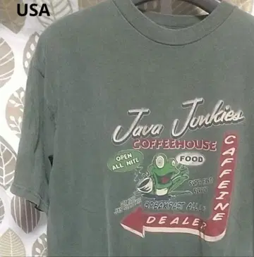 USA 빈티지 Java 개구리 그린 프린트 T셔츠