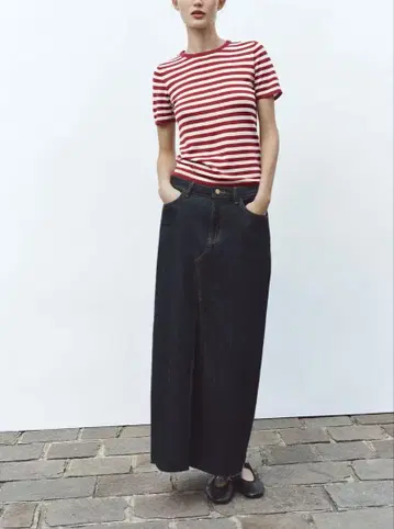 ZARA 스트라이프 니트 숏 슬리브 상의 새상품
