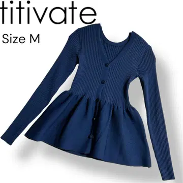 새상품급 titivate 전후 2way 플럼 니트탑 네이비 M