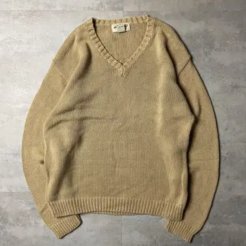 90s Eddie Bauer 무지 플레인 V 넥 코튼 니트