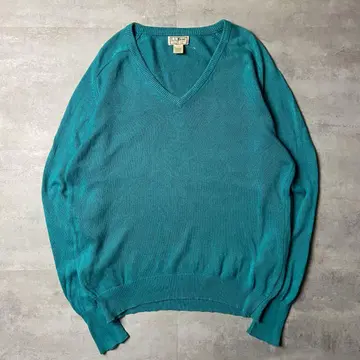 90s USA LLBean V넥 코튼 니트 에메랄드 그린
