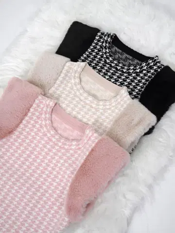 lumignon houndstooth fur knit tops