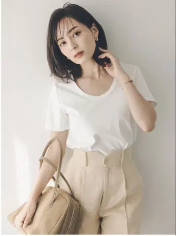 anuans 실크 터치 코튼 U넥 T