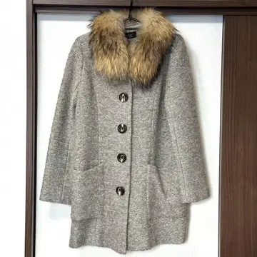 그레이 노카라 코트 자켓 퍼 포함