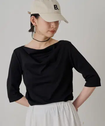 라운지 드레스 드레이프 티셔츠 블랙