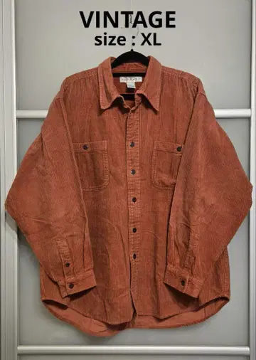 코듀로이 셔츠 오렌지 두꺼운 원단 굵은 폭 XL