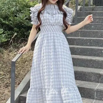 evelyn 에블린 라메 프릴 롱 OP (아이스 그레이)