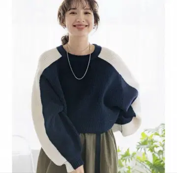 LEPSIM 니트 7게이지 배색 라인 풀오버